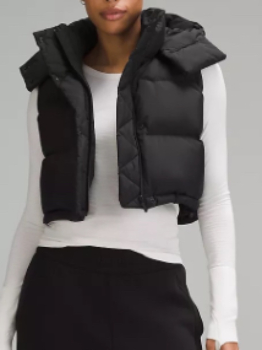LULULEMON WONDER PUFF SUPER-CROPPED REMOVABLE HOOD BLACK VEST